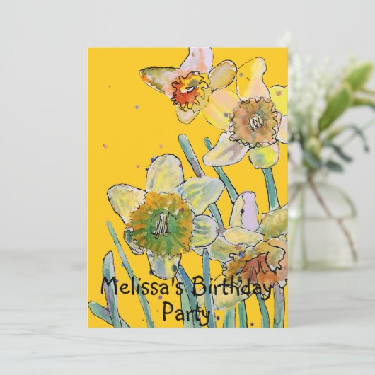 Daffodil Flowers Birthday Childs Girls Uitnodiging (Staand voorkant)