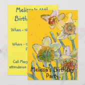 Daffodil Flowers Birthday Childs Girls Uitnodiging (Voorkant / Achterkant)