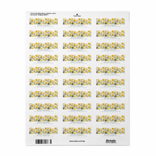 Daffodil Flowers Retour Adres Label (Full Sheet)