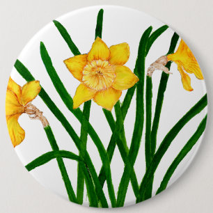 Daffodil Flowers Waterverf Schilderkunst Ronde Button 6,0 Cm