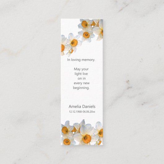  Daffodil Funeral Mini Bookmark Keepsake Card Visitekaartje (Voorkant)
