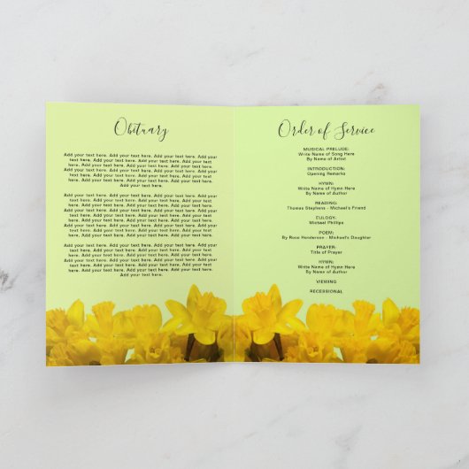 Daffodil Funeral Programme | Moderne dienstregelin Programma (Binnen)