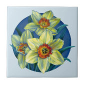 Daffodil - geel blauw fijn kunstschildertegel tegeltje (Voorkant)