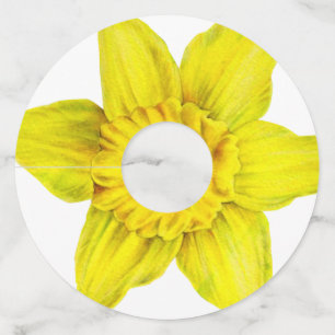 Daffodil geel bloemetjes bruiloft wijnglas label