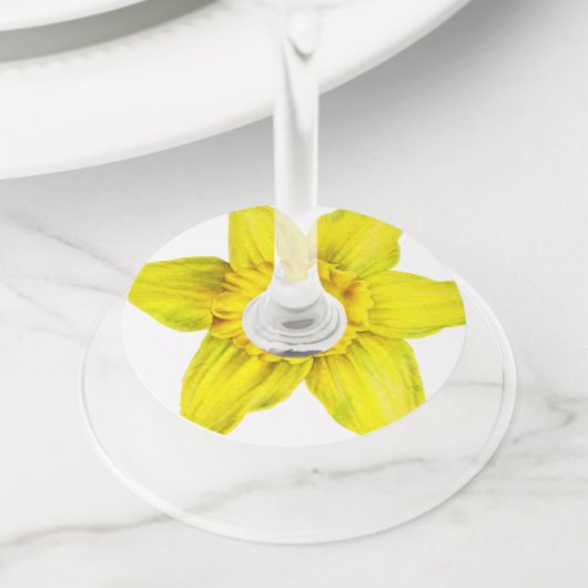 Daffodil geel bloemetjes bruiloft wijnglas label (Dichtbij)
