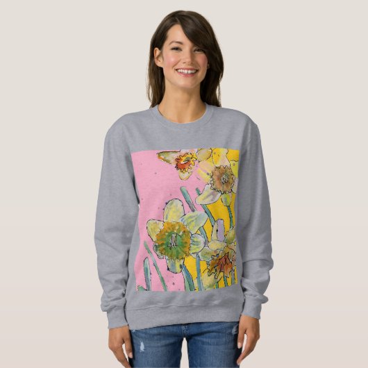 Daffodil Gele daffodis florale Waterverf Bloem Trui (Voorkant volledig)