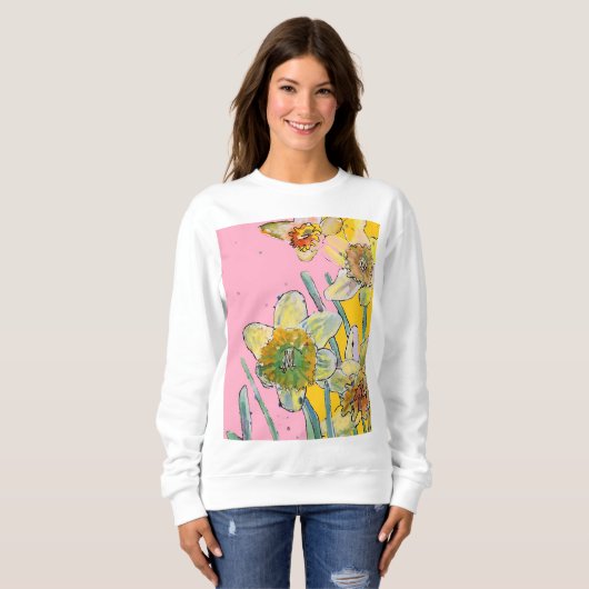 Daffodil Gele daffodis florale Waterverf Bloem Trui (Voorkant volledig)