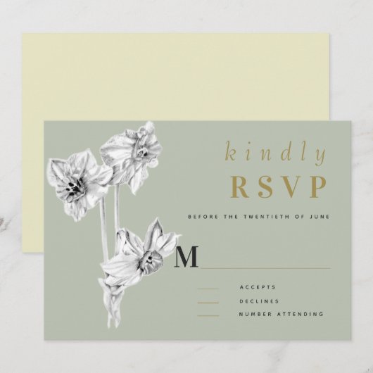Daffodil Gold Elegant Art Drawn Spring Wedding (Voorkant / Achterkant)