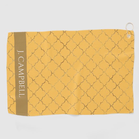  Daffodil Gold Quatrefoil op maat gemaakt Golfhanddoek (Horizontaal)
