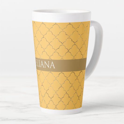  Daffodil Gold Quatrefoil op maat gemaakt Latte Mok (Rechterhoek)