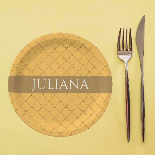  Daffodil Gold Quatrefoil op maat gemaakt Papieren Bordje