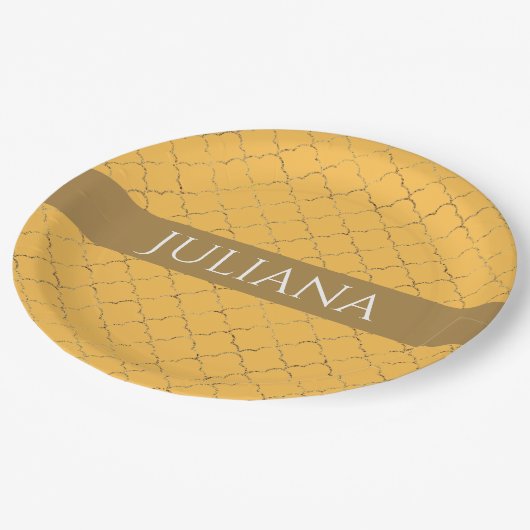 Daffodil Gold Quatrefoil op maat gemaakt Papieren Bordje (Gekanteld)