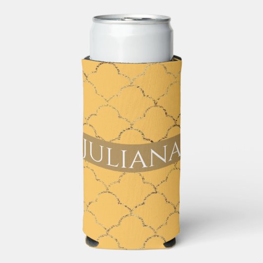  Daffodil Gold Quatrefoil op maat gemaakt Seltzer Blikjeskoeler (Seltzer Voorkant)