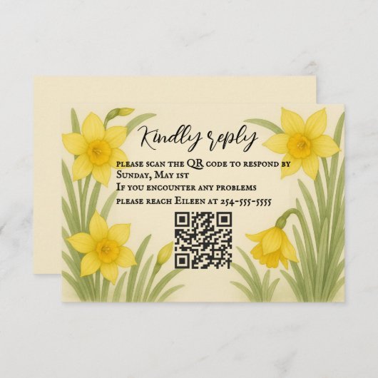 Daffodil Kiss QR Code RSVP Card (Voorkant / Achterkant)