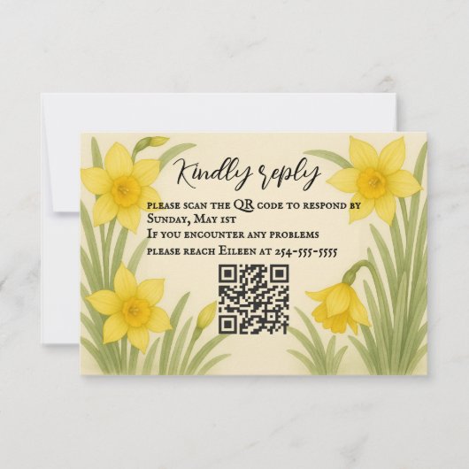 Daffodil Kiss QR Code RSVP Card Kaartje (Voorkant)