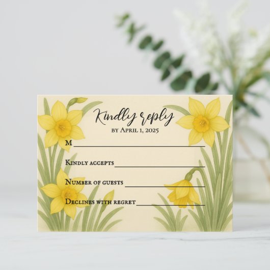 Daffodil Kiss RSVP Card Kaartje (Staand voorkant)