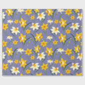 Daffodil lente bloemen patroon op Blauw Cadeaupapier (Vlak)