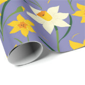 Daffodil lente bloemen patroon op Blauw Cadeaupapier (Rol Hoek)