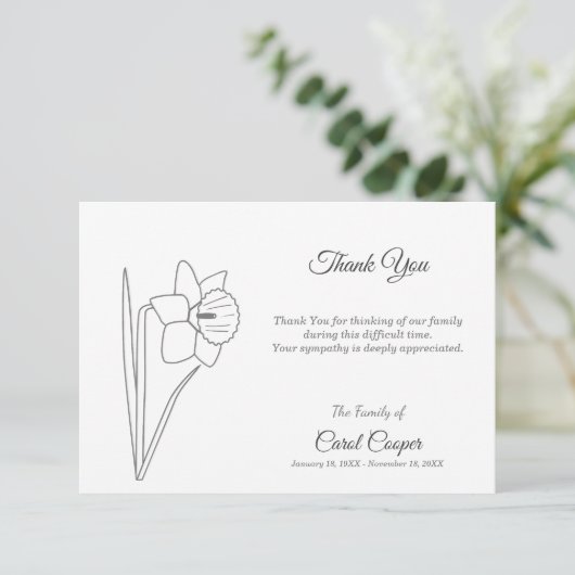 Daffodil lijn kunst begrafenis dank u nota Kaart (Staand voorkant)