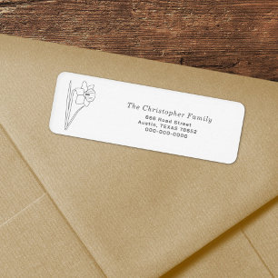 Daffodil Line Art retour adreslabel Etiket