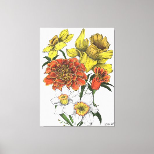Daffodil, Marigold en Narcissus kleurencanvas Canvas Afdruk (Voorkant)