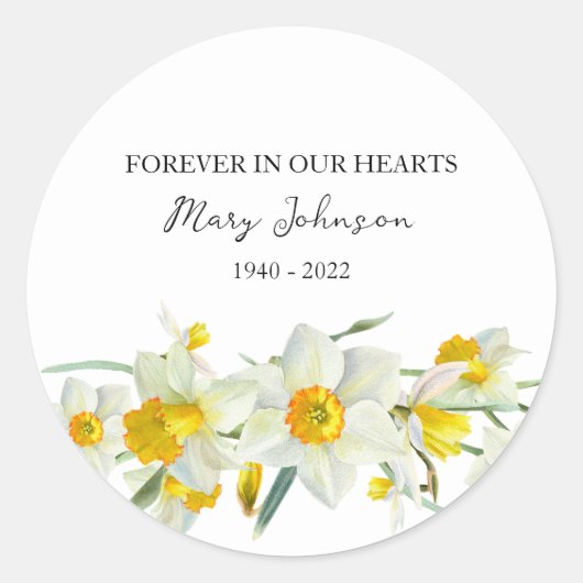 Daffodil Memorial Funeral Classic Round Sticker (Voorkant)