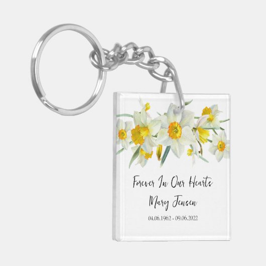 Daffodil Memorial Funeral Photo Keychain (Voorkant Links)