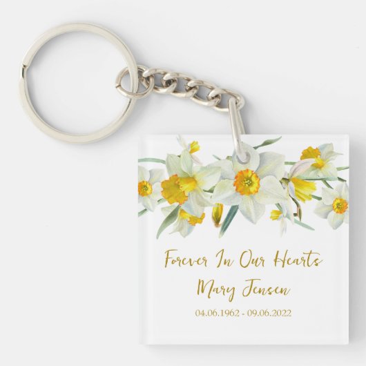 Daffodil Memorial Funeral Photo Keychain (Voorkant)