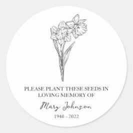 Daffodil Memorial Funeral Seed Packet Ronde Sticker