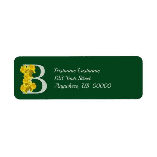 Daffodil Monogram Initiaal B Jouw naam Adres Etiket (Voorkant)
