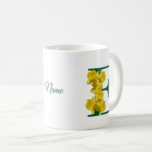 Daffodil Monogram Initiaal E Naam Koffiemok (Voorkant rechts)