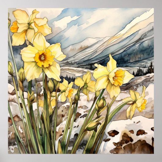 Daffodil Onder Sneeuwmuur Kunst, Bloemenplein Poster (Voorkant)