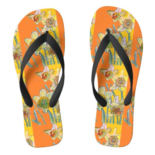 Daffodil Oranje Yellow Art Floral Pattern Teenslippers (Voetbed)