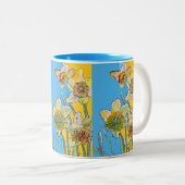 Daffodil Painted Yellow floral Two- Tweekleurige Koffiemok (Voorkant rechts)