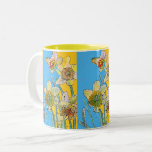 Daffodil Painted Yellow floral Two- Tweekleurige Koffiemok