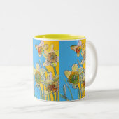Daffodil Painted Yellow floral Two- Tweekleurige Koffiemok (Voorkant rechts)