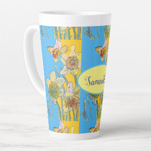 Daffodil Painting Waterverf Geel Blauw Latte Mok