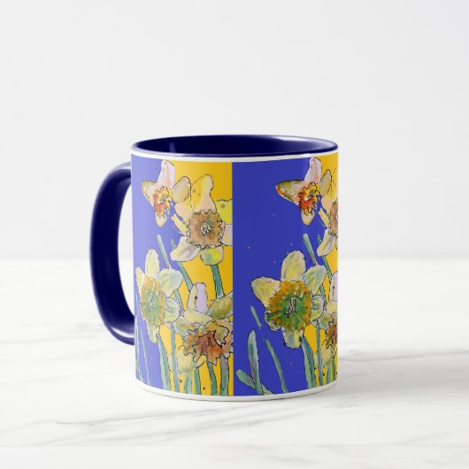 Daffodil Painting Waterverf Geel Blauw Mok (Voorkant links)