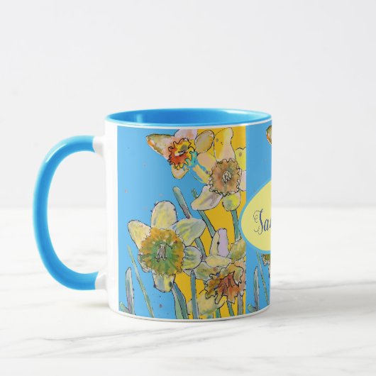 Daffodil Painting Waterverf Geel Blauw Mok (Links)