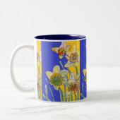 Daffodil Painting Waterverf Geel Blauw Tweekleurige Koffiemok (Links)