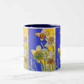 Daffodil Painting Waterverf Geel Blauw Tweekleurige Koffiemok (Center)