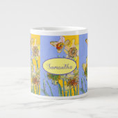 Daffodil Painting Waterverf Geel Paars floreel Grote Koffiekop (Voorkant)
