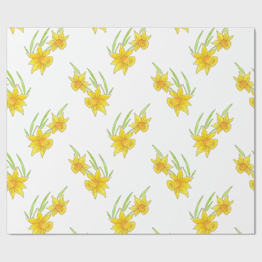 Daffodil Pan en Waterverf Patroon Cadeaupapier (Vlak)