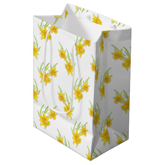 Daffodil Pen en Waterverf Patroon Medium Cadeauzakje (Voorkant Gekanteld)