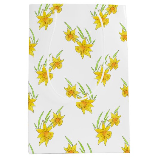Daffodil Pen en Waterverf Patroon Medium Cadeauzakje (Voorkant)
