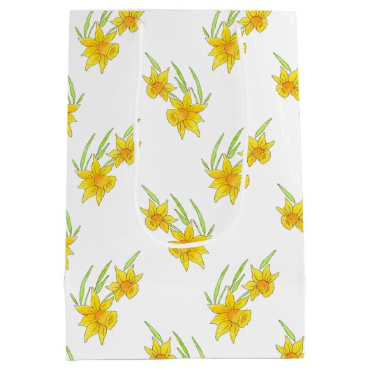 Daffodil Pen en Waterverf Patroon Medium Cadeauzakje (Achterkant)