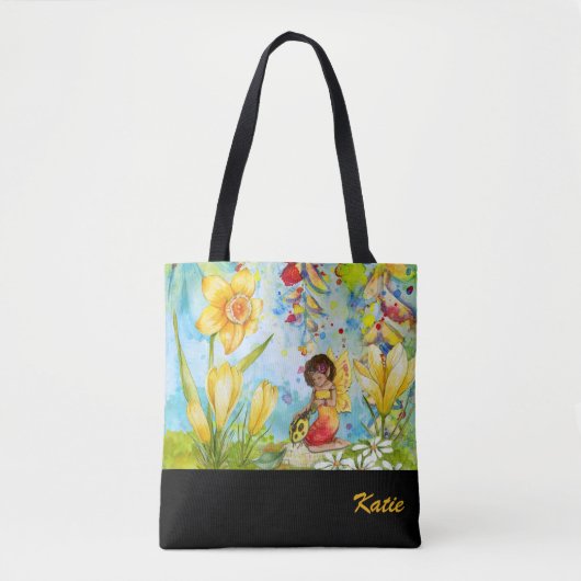 Daffodil Pixie Aquarel Gepersonaliseerde Canvas ta Tote Bag (Voorkant)