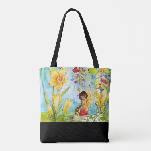 Daffodil Pixie Aquarel Gepersonaliseerde Canvas ta Tote Bag (Achterkant)