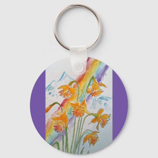 Daffodil Rainbow Flower Flowers Waterverf Sleutelhanger (Voorkant)