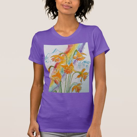 Daffodil Rainbow Flower Flowers Waterverf T-shirt (Voorkant)